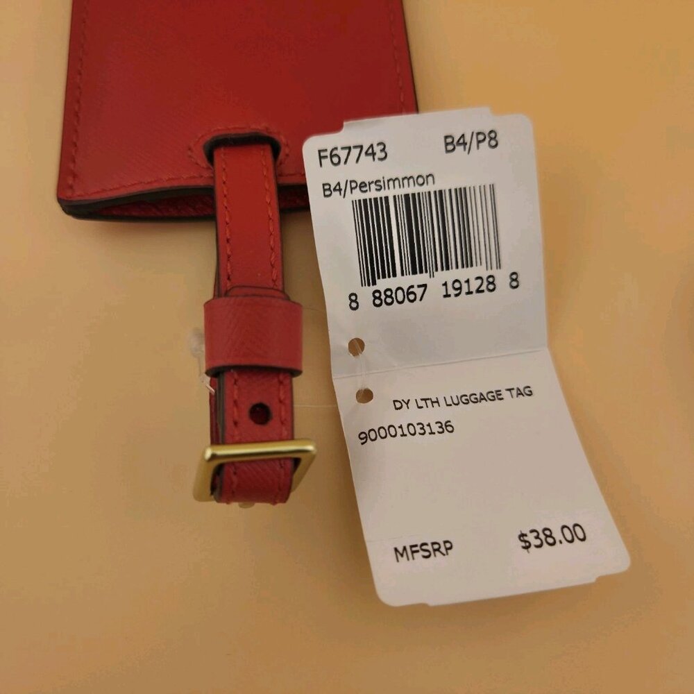Coach Darcy Leather Luggage Tag Vermillion Red & Gold F67743 NWT - Picture 3 of 8